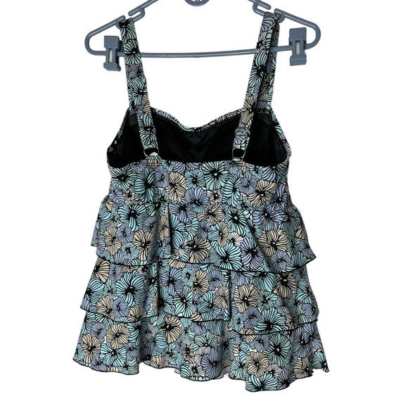 Fit 4u Two-Piece Swimsuit in Blue Purple Yellow Floral Print Size 14W - Picture 3 of 6